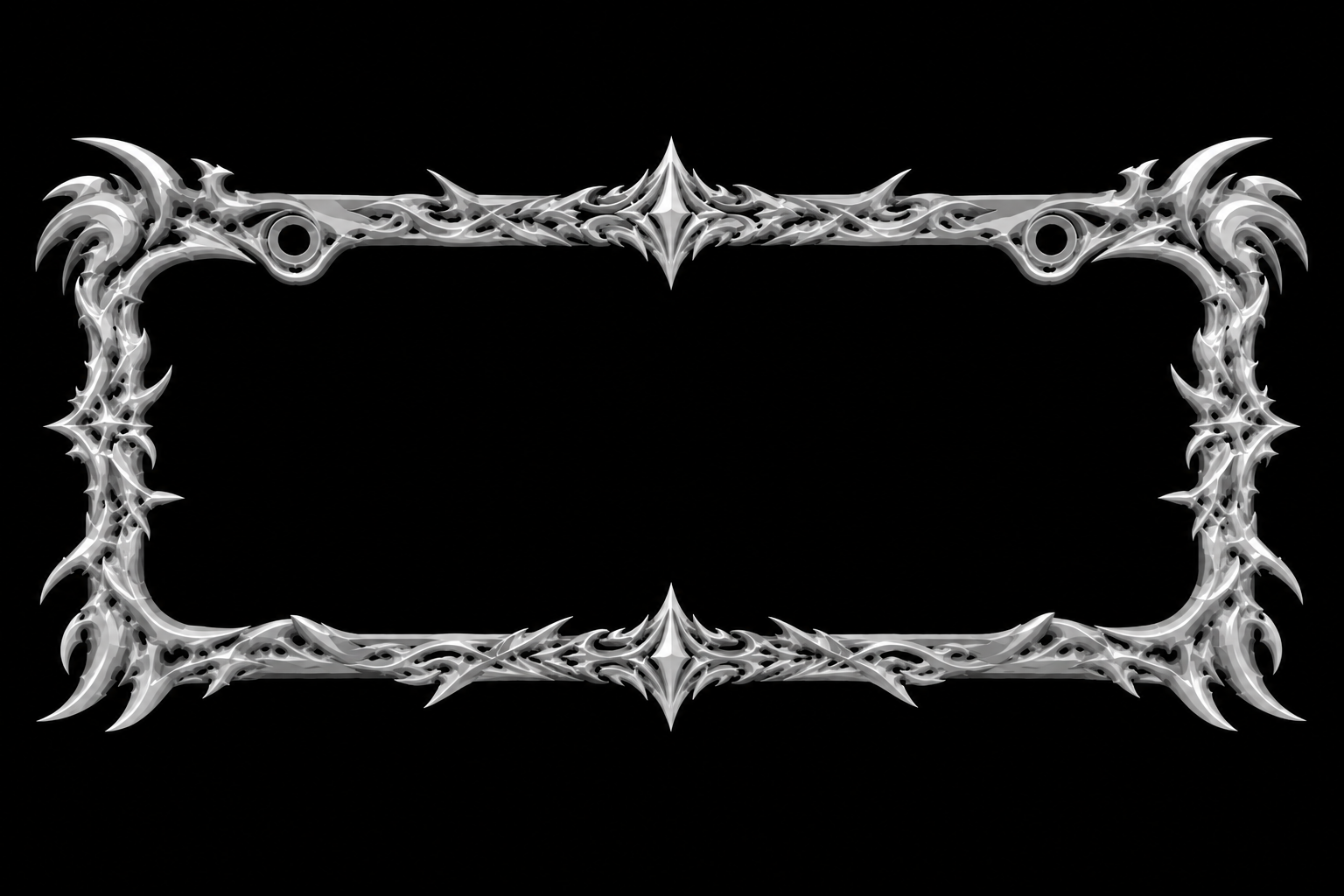 The Thornwork license plate frame, a gothic thorned chrome frame